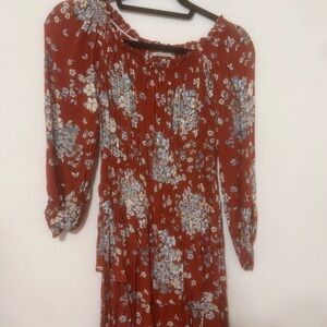 Urban Outfitters Red Floral Long Sleeve Dress